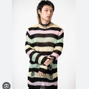 KILLSTAR Liqorice Rainbow Pastel Knit Distressed Sweater unisex Small New w/Tags